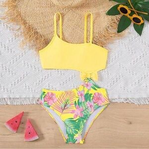 Yellow Floral Kids Swim Set